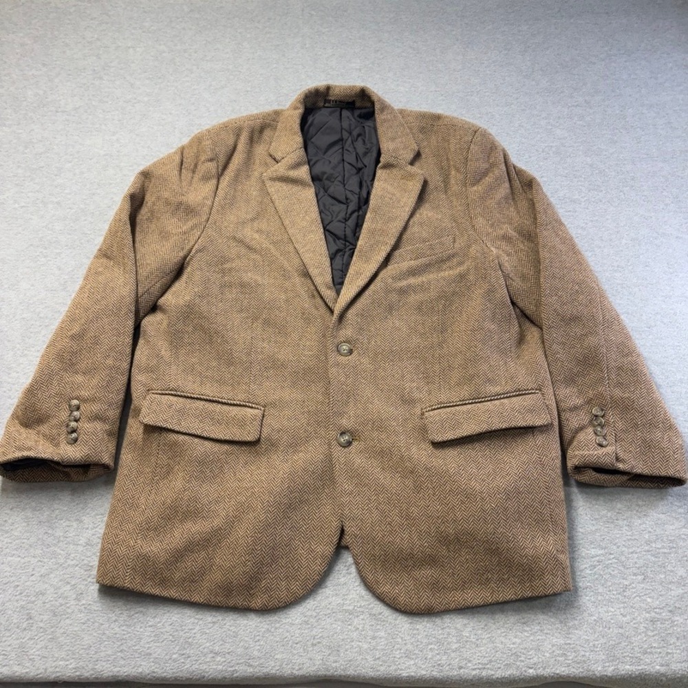 LL Bean Mens Primaloft Insulated Herringbone Wool Blazer Brown 46 Regular OKUJ4